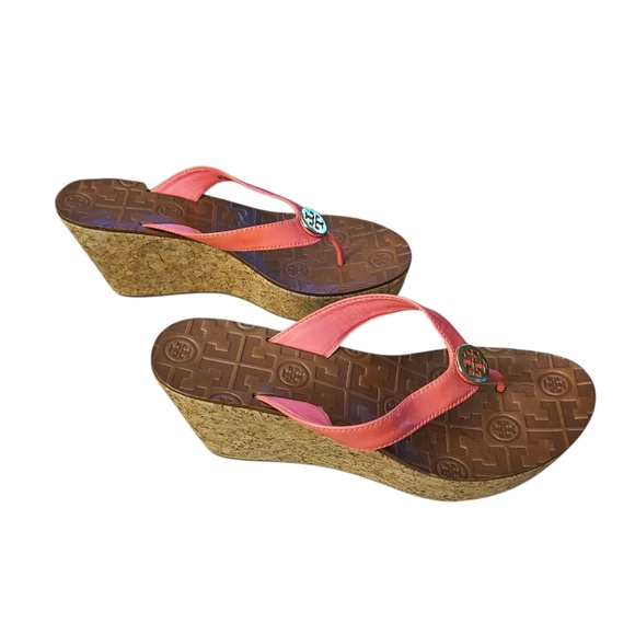 Tory Burch Pink Platform Cork Wedge Flip Flops Sandals Size 7 Women's - Picture 7 of 15